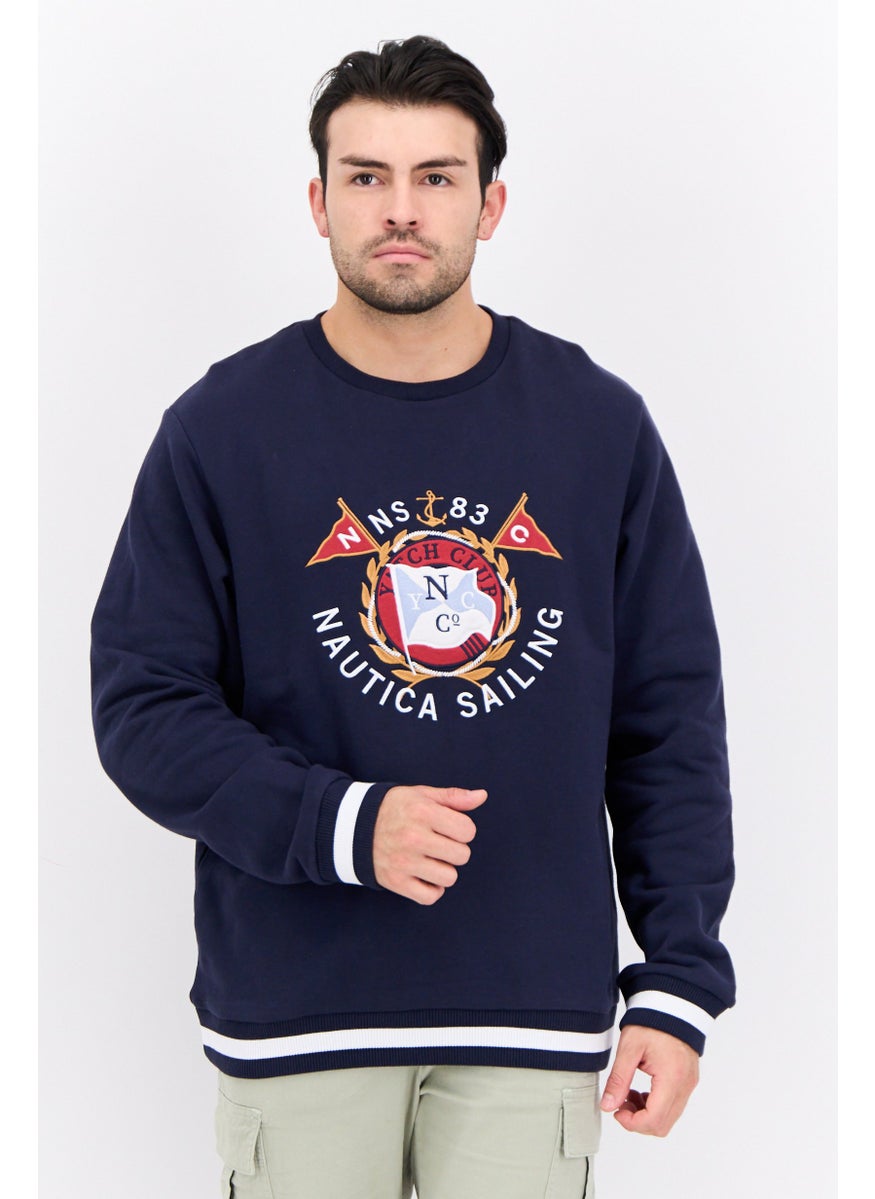 NAUTICA Men Crew Neck Embroidered Long Sleeves Sweatshirt, Dark Navy  - Image 1