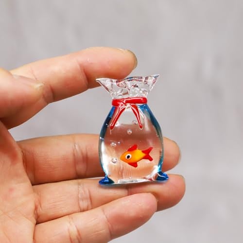 RillyRellow Miniature Glass Goldfish Tiny Goldfish in a Bag Dollhouse Glass Red Fish Figurine for Aquarium Fish Ornament Dollhouse Miniature DIY Seaworld Ocean Lover 1PCS - Image 1