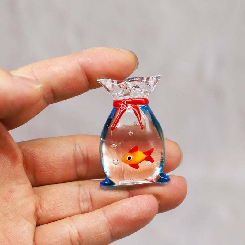 RillyRellow Miniature Glass Goldfish Tiny Goldfish in a Bag Dollhouse Glass Red Fish Figurine for Aquarium Fish Ornament Dollhouse Miniature DIY Seaworld Ocean Lover 1PCS - Image 3