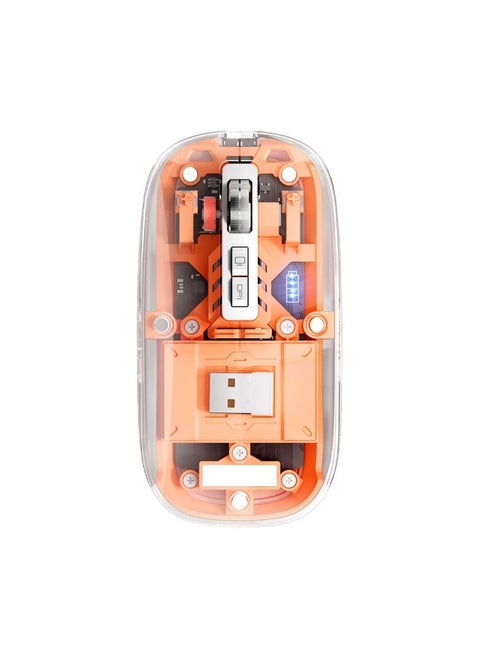 Wireless Bluetooth Mouse, Tri-Mode (BT1+BT2+2.4G) USB C Rechargeable Computer Mouse, Full Transparent Portable Silent Mouse with USB Receiver for Laptop PC Computer Macbook (Orange)