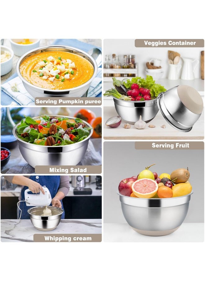 TeamFar - TeamFar Khaki Mixing Bowls, Stainless Steel Metal Nesting Salad Bowls with Airtight Lids Set of 5, Healthy & Heavy Duty, Non-slip Bottom & Airtight Lid, 7/3.5/2.5/1.5/1 QT - Image 1