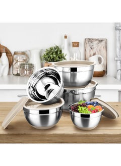 TeamFar TeamFar Khaki Mixing Bowls, Stainless Steel Metal Nesting Salad Bowls with Airtight Lids Set of 5, Healthy & Heavy Duty, Non-slip Bottom & Airtight Lid, 7/3.5/2.5/1.5/1 QT  - Image 5