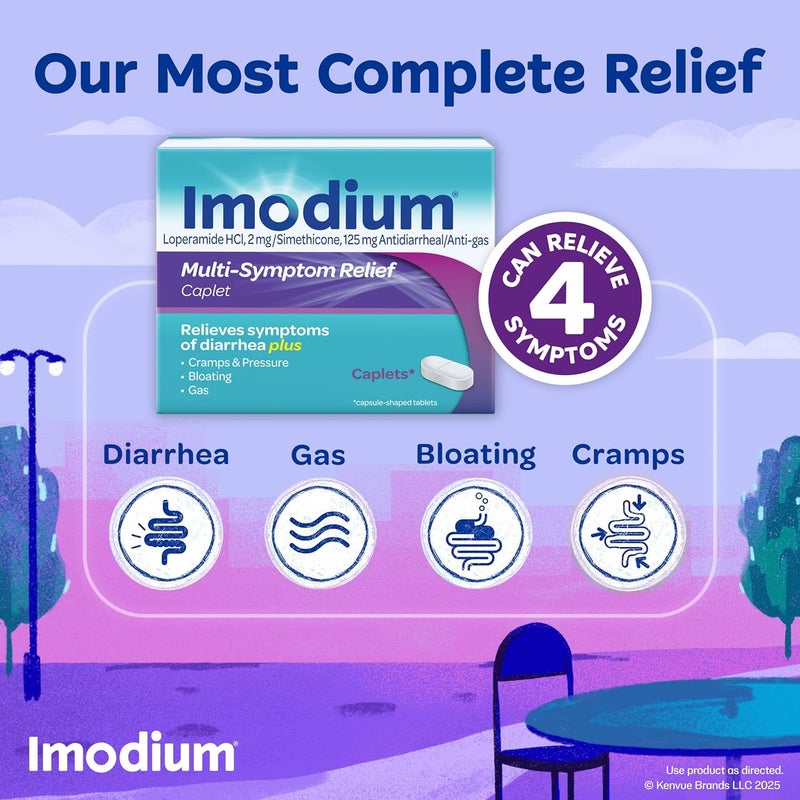 IMODIUM أقراص تخفيف الأعراض المتعددة، لوبيراميد هيدروكلوريد وسيميثيكون دواء مضاد للإسهال لتخفيف الإسهال والغازات والانتفاخ والتقلصات والضغط، مؤهل لـ HSA/FSA، 18 حبة - Image 3