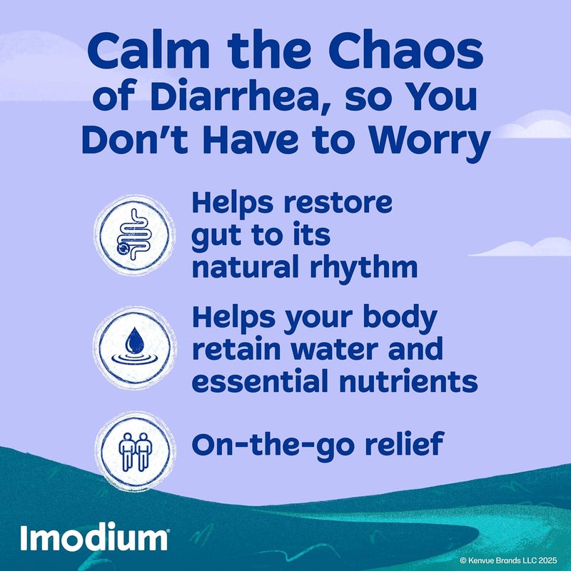 IMODIUM أقراص تخفيف الأعراض المتعددة، لوبيراميد هيدروكلوريد وسيميثيكون دواء مضاد للإسهال لتخفيف الإسهال والغازات والانتفاخ والتقلصات والضغط، مؤهل لـ HSA/FSA، 18 حبة - Image 2