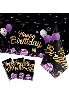 Breling 3 Pack Birthday Party Supplies Confetti Sprinkles Happy Birthday Tablecloths Starry Table Covers For Kids Adults Birthday Party Decorations 54 X 108 Inches (Purple And Black)  - Image 1