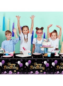 Breling 3 Pack Birthday Party Supplies Confetti Sprinkles Happy Birthday Tablecloths Starry Table Covers For Kids Adults Birthday Party Decorations 54 X 108 Inches (Purple And Black)  - Image 5
