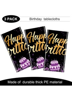 Breling 3 Pack Birthday Party Supplies Confetti Sprinkles Happy Birthday Tablecloths Starry Table Covers For Kids Adults Birthday Party Decorations 54 X 108 Inches (Purple And Black)  - Image 3
