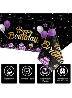 Breling 3 Pack Birthday Party Supplies Confetti Sprinkles Happy Birthday Tablecloths Starry Table Covers For Kids Adults Birthday Party Decorations 54 X 108 Inches (Purple And Black)  - Image 4