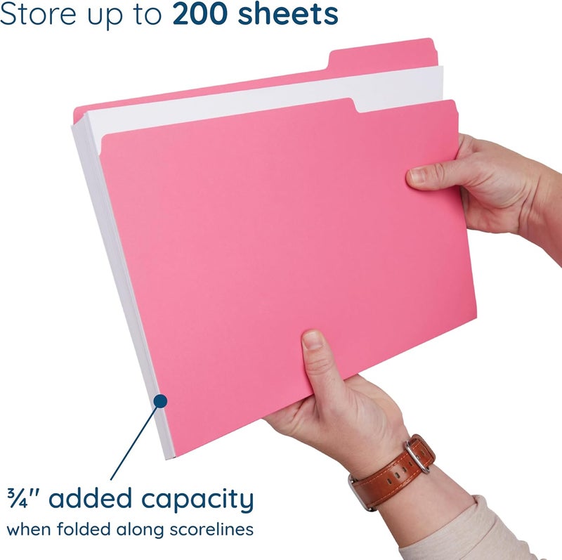 Blue Summit Supplies 100 Pink File Folders, Letter Size with 1/3 Tab, Durable 11pt Paper, Pink File Folder 100 Pack, Holds Letter Size Documents - Image 3