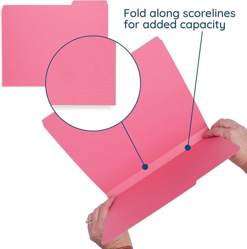 Blue Summit Supplies 100 Pink File Folders, Letter Size with 1/3 Tab, Durable 11pt Paper, Pink File Folder 100 Pack, Holds Letter Size Documents - Image 2