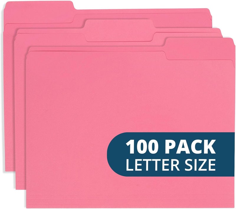 Blue Summit Supplies 100 Pink File Folders, Letter Size with 1/3 Tab, Durable 11pt Paper, Pink File Folder 100 Pack, Holds Letter Size Documents - Image 1