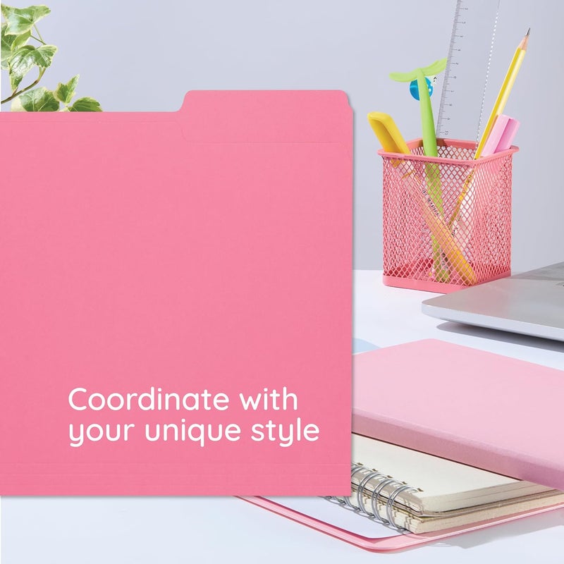 Blue Summit Supplies 100 Pink File Folders, Letter Size with 1/3 Tab, Durable 11pt Paper, Pink File Folder 100 Pack, Holds Letter Size Documents - Image 5