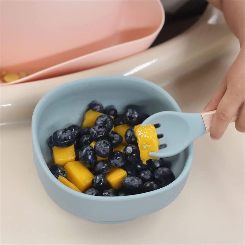 Luckam Suction Bowls for Baby, Baby Led Weaning Spoon and Fork, Baby Dishes and Utensils Set for Toddlers, Silicone Baby Feeding Set 6-12 Months, Blue - Image 4