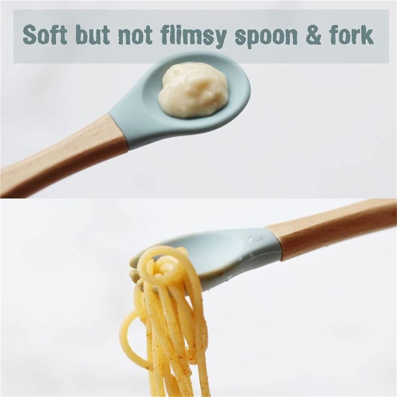 Luckam Suction Bowls for Baby, Baby Led Weaning Spoon and Fork, Baby Dishes and Utensils Set for Toddlers, Silicone Baby Feeding Set 6-12 Months, Blue - Image 3