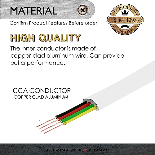 Conext Link RJ11 6P4C Modular Telephone Extension Cable Phone Cord Line Wire (100 Feet, White) （33220） - Image 2