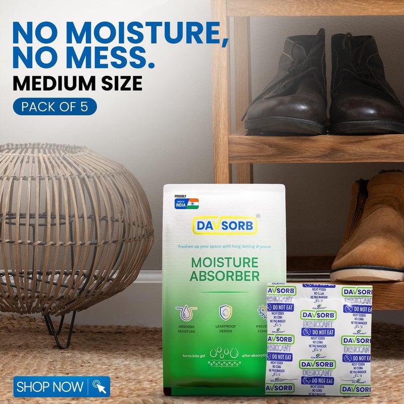 CILICAnT DAVSORB Dehumidifier Room Moisture Absorber Sachet for Home, Cars, Electronic items, Wardrobe & Shoe Racks | Fights Excess Moisture & Prevents Mould & Fungus; 50gm-pack of 5, White (Medium) - Image 4