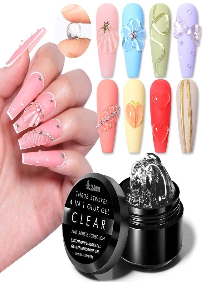 THR3E STROKES 7D Sculpting Gel for Nail Art - Clear 15g Hard Builder Gel for Nail Extension, Carving & Embossing | Non-Sticky Texture, 7D Pattern Design Gel - Professional & DIY Use (CLEAR JAR) - Image 1