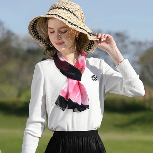 E-Clover Women Soft Floral Print Shawl Chiffon Sheer Scarf Mothers Day Gift (A-Black&Pink) - Image 3