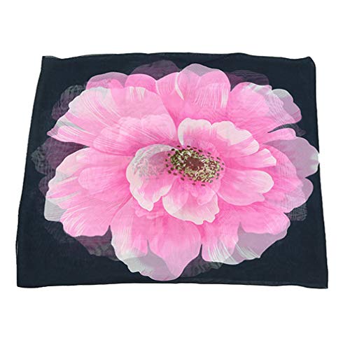 E-Clover Women Soft Floral Print Shawl Chiffon Sheer Scarf Mothers Day Gift (A-Black&Pink) - Image 5