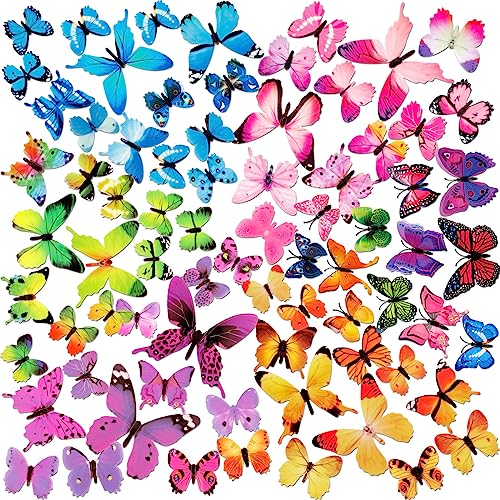 ZAUGONTW 240Pcs 3D Colorful Butterfly Wall Stickers, Butterfly Wall Decals, Removable Butterflies DIY Art Decor Crafts for Party Offices Bedroom Room Sticker Set - Image 1