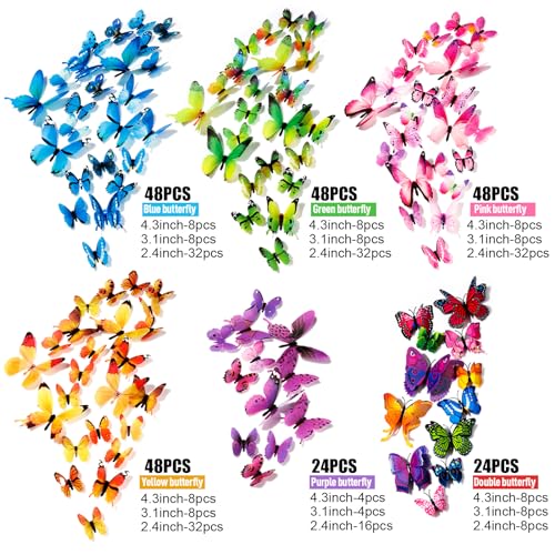ZAUGONTW 240Pcs 3D Colorful Butterfly Wall Stickers, Butterfly Wall Decals, Removable Butterflies DIY Art Decor Crafts for Party Offices Bedroom Room Sticker Set - Image 5