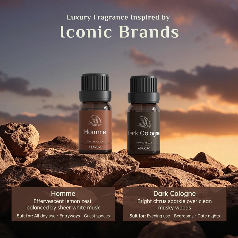 ASAKUKI Men Essential Oils Set for Diffuser, Valentine's Day Gift for Menâ€“ 6Ã—10ml Cologne-Inspired Unisex Fragrance Oils for Diffusers â€“ Elegant, Clean, and Confident Scents - Image 2