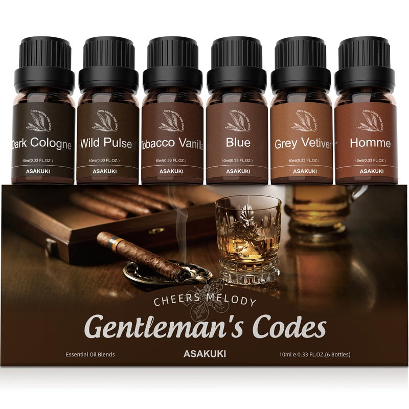 ASAKUKI Men Essential Oils Set for Diffuser, Valentine's Day Gift for Menâ€“ 6Ã—10ml Cologne-Inspired Unisex Fragrance Oils for Diffusers â€“ Elegant, Clean, and Confident Scents - Image 1