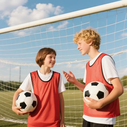 Adorox أدوركس 12 حزمة من قمصان التدريب للبالغين - المراهقين - قمصان الفريق الرياضية - سترة رياضية لكرة القدم، كرة السلة، الكرة الطائرة (6 صفراء و6 حمراء) - Image 4
