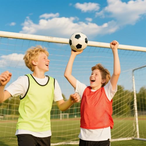 Adorox أدوركس 12 حزمة من قمصان التدريب للبالغين - المراهقين - قمصان الفريق الرياضية - سترة رياضية لكرة القدم، كرة السلة، الكرة الطائرة (6 صفراء و6 حمراء) - Image 2