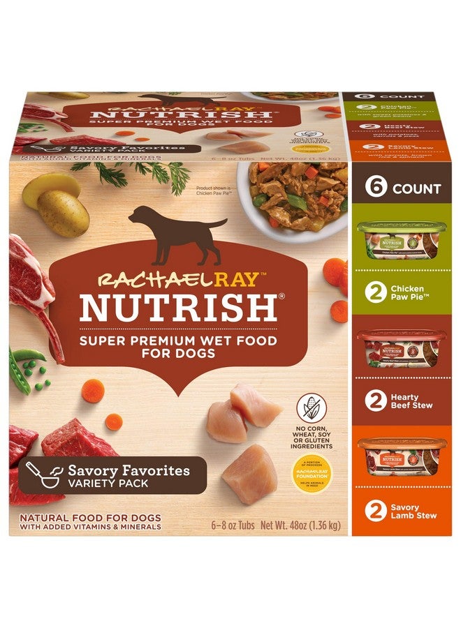 راتشل راي طعام الكلاب الرطب الطبيعي الممتاز من Nutrish مع الفيتامينات والمعادن المضافة، عبوة متنوعة من Savory Favorites، عبوة سعة 8 أونصات (عبوة من 6 قطع) - Image 1