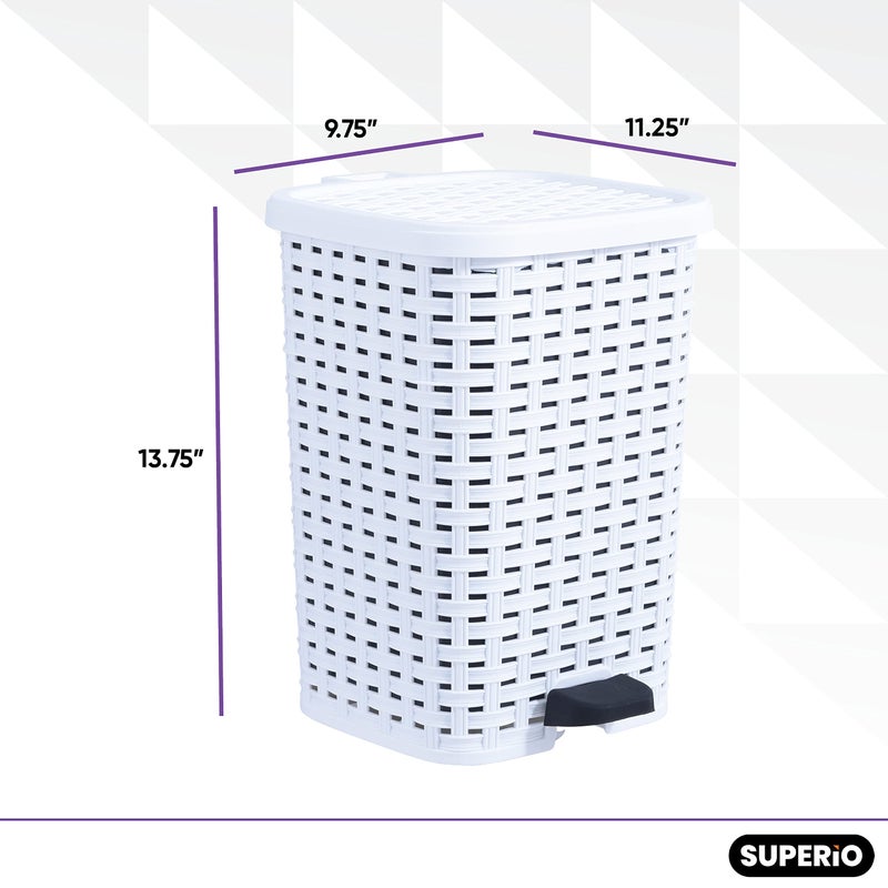 Superio Small Outdoor Trash Can with Lid for Dog Poop 3 Gallon/12 L Mini Plastic Garbage Can with Foot Pedal for Bathroom, Bedroom, Office, Patio, Wicker White - Image 2