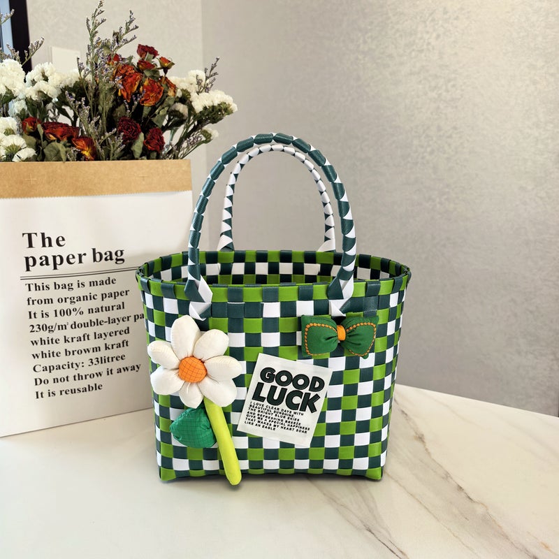 Woven PVC Tote Bag with Sunflower Bow Pattern - Image 4