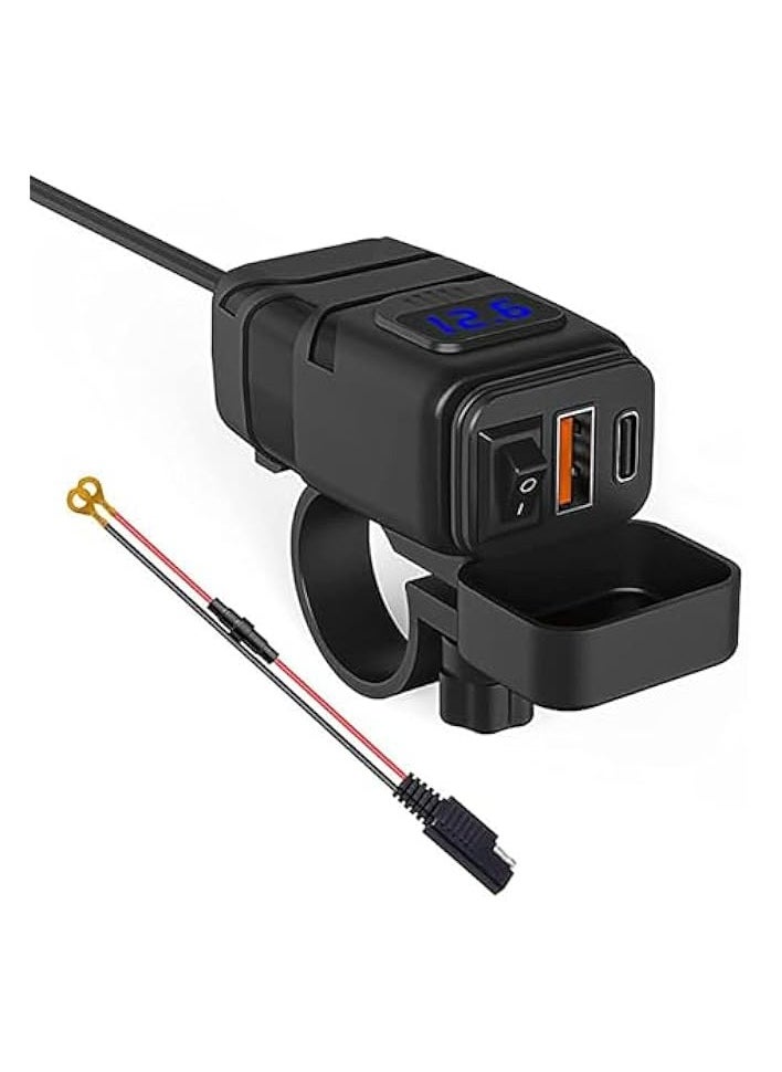 erorex 6.4A Dual Motorcycle Phone Charger USB Charger Type-C PD+12v 44W USB Port 3.0 Motorcycle Quick Charger with Voltmeter & ON/Off Switch for Phone, GPS, Tablet  - Image 1