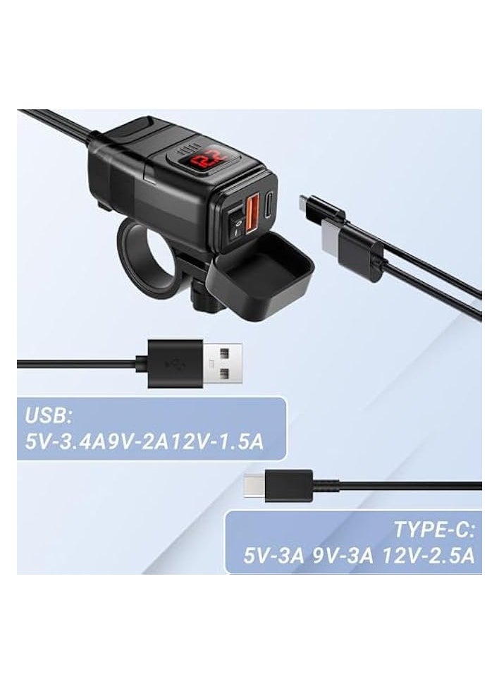 erorex 6.4A Dual Motorcycle Phone Charger USB Charger Type-C PD+12v 44W USB Port 3.0 Motorcycle Quick Charger with Voltmeter & ON/Off Switch for Phone, GPS, Tablet  - Image 3
