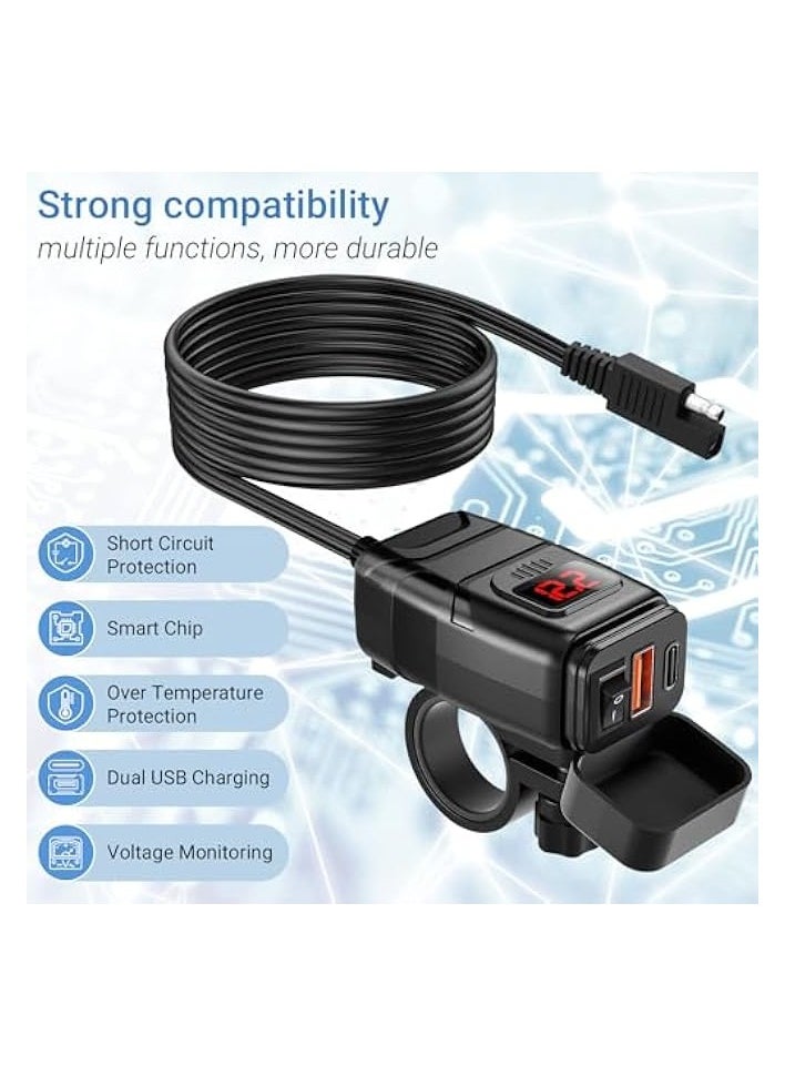 erorex 6.4A Dual Motorcycle Phone Charger USB Charger Type-C PD+12v 44W USB Port 3.0 Motorcycle Quick Charger with Voltmeter & ON/Off Switch for Phone, GPS, Tablet  - Image 4