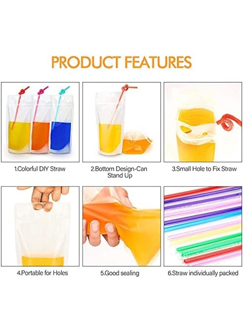 Luckam 100 حقيبة تبريد، حقيبة عصير مع قشة، حقيبة عصير مجمدة قابلة للتنقل، حقيبة مشروبات مغلقة بسحاب مع قمع سيليكون - 17 أونصة (حوالي 481.9 جرام) - Image 5