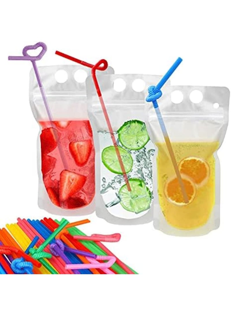 Luckam 100 حقيبة تبريد، حقيبة عصير مع قشة، حقيبة عصير مجمدة قابلة للتنقل، حقيبة مشروبات مغلقة بسحاب مع قمع سيليكون - 17 أونصة (حوالي 481.9 جرام) - Image 3