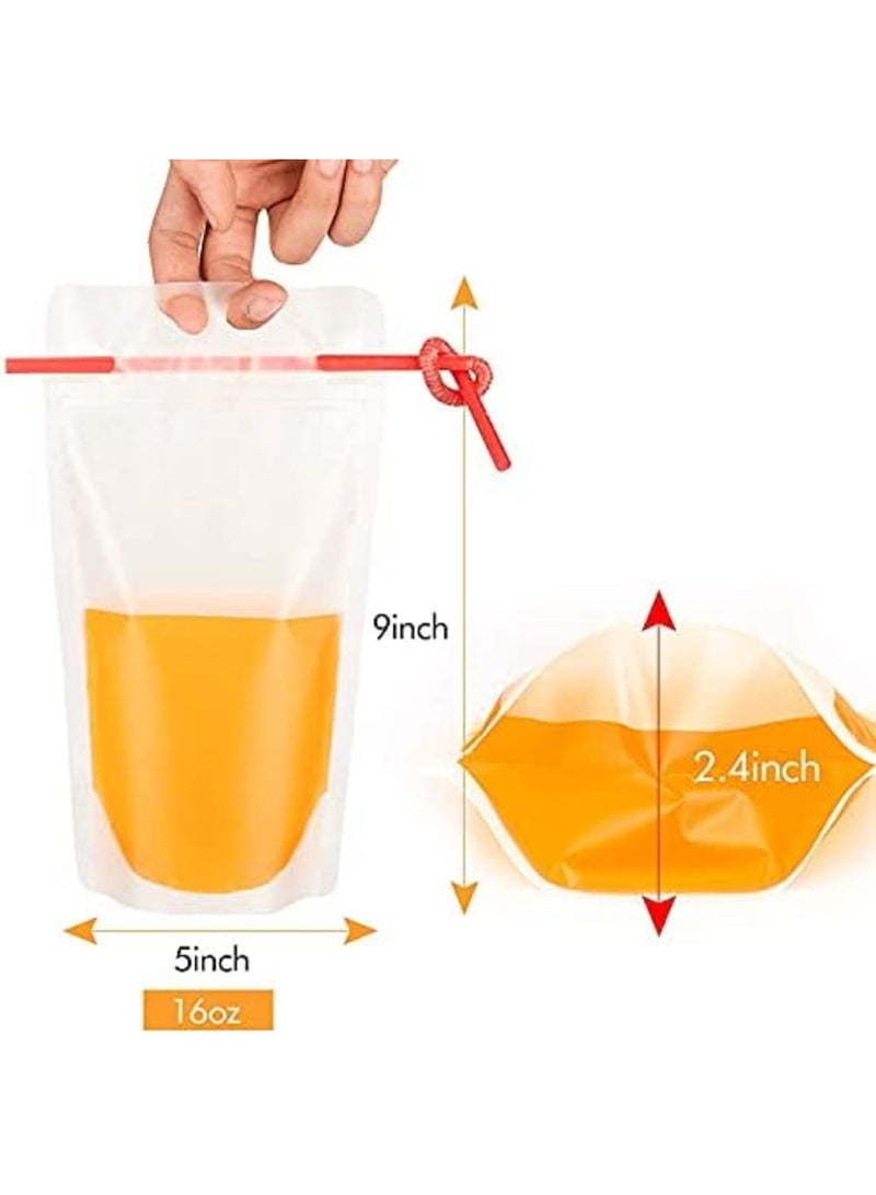 Luckam 100 حقيبة تبريد، حقيبة عصير مع قشة، حقيبة عصير مجمدة قابلة للتنقل، حقيبة مشروبات مغلقة بسحاب مع قمع سيليكون - 17 أونصة (حوالي 481.9 جرام) - Image 2