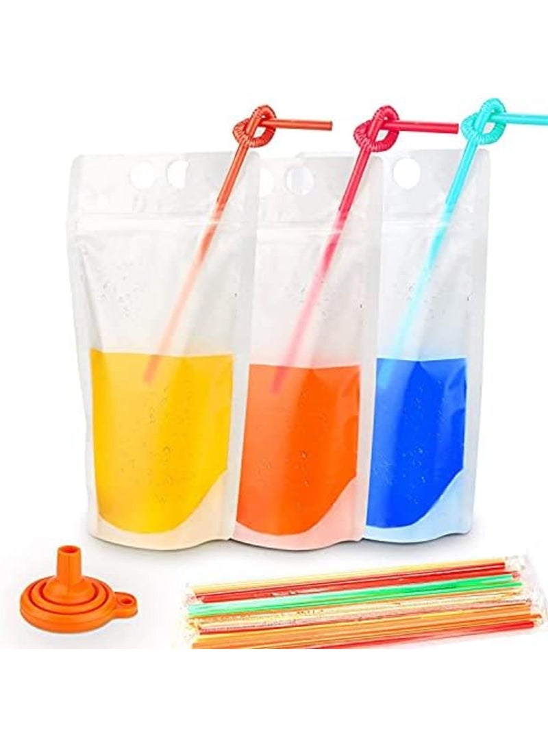 Luckam 100 حقيبة تبريد، حقيبة عصير مع قشة، حقيبة عصير مجمدة قابلة للتنقل، حقيبة مشروبات مغلقة بسحاب مع قمع سيليكون - 17 أونصة (حوالي 481.9 جرام) - Image 1