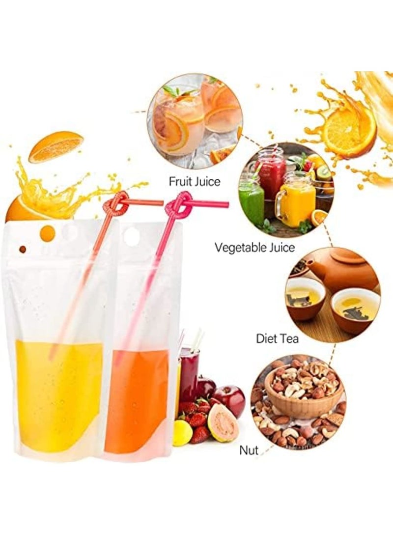 Luckam 100 حقيبة تبريد، حقيبة عصير مع قشة، حقيبة عصير مجمدة قابلة للتنقل، حقيبة مشروبات مغلقة بسحاب مع قمع سيليكون - 17 أونصة (حوالي 481.9 جرام) - Image 4