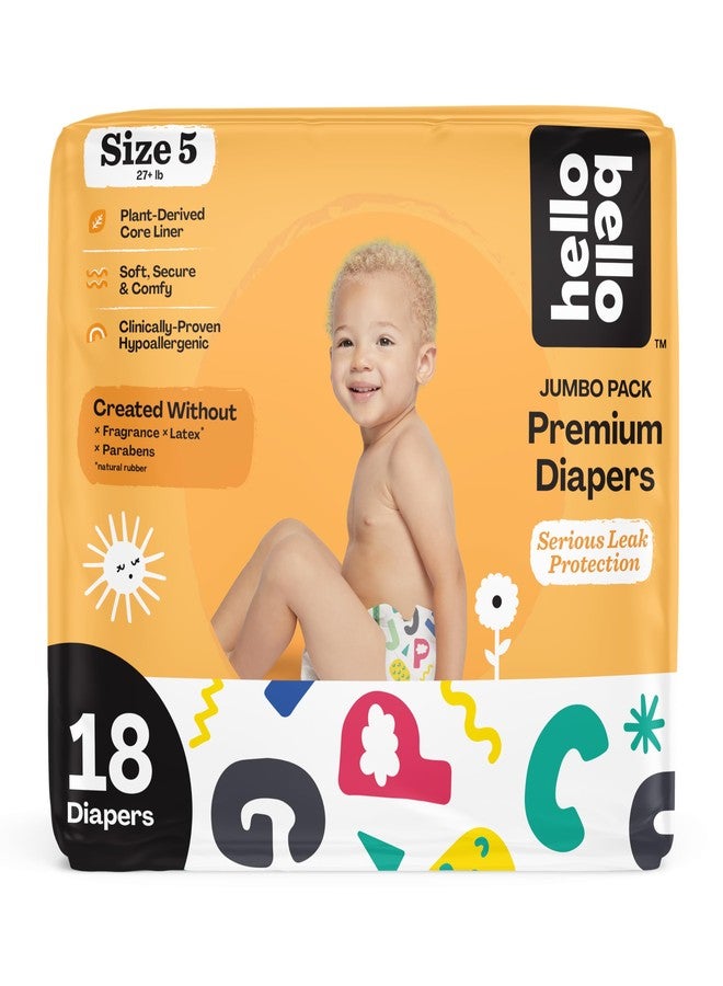 Hello Bello Premium Baby Diapers Size 5, 18 Count of Disposable, Extra-Absorbent, Hypoallergenic Baby Diapers with Snug and Comfort Fit, Alphabet Soup - Image 1