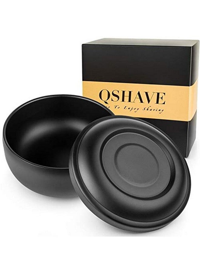QSHAVE Stainless Steel Shaving Bowl With Lid 4 Inch Diameter Large Deep Size Matte Black Chrome Coating - Image 1