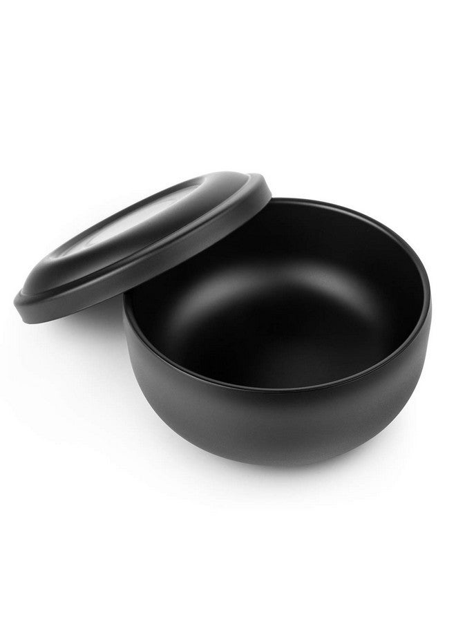 QSHAVE Stainless Steel Shaving Bowl With Lid 4 Inch Diameter Large Deep Size Matte Black Chrome Coating - Image 3