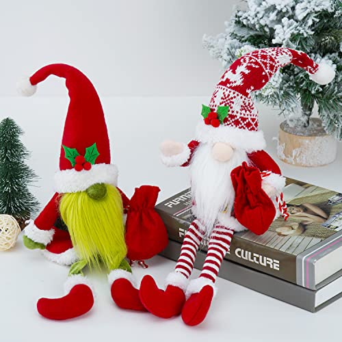 BWFY 2PCS Christmas Gnomes Decorations for Home Holiday Party Gifts Elf Santa Gnome Ornaments Tiered Tray Decor - Image 4