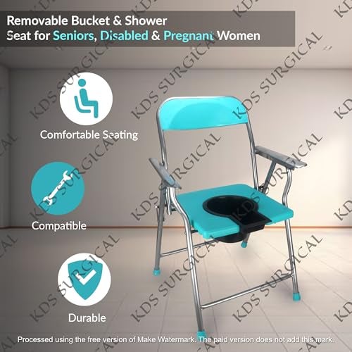 Kds Surgical Foldable Bathroom Stool Portable Bedside Commode seat with Back and Hand Rest Shower Stool for Pregnant Women Elders Bathing Chair Black Commode Chair Blue Chrome (c Green) - Image 4