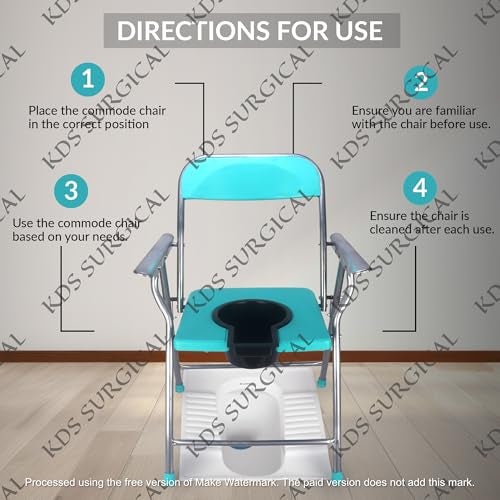 Kds Surgical Foldable Bathroom Stool Portable Bedside Commode seat with Back and Hand Rest Shower Stool for Pregnant Women Elders Bathing Chair Black Commode Chair Blue Chrome (c Green) - Image 3