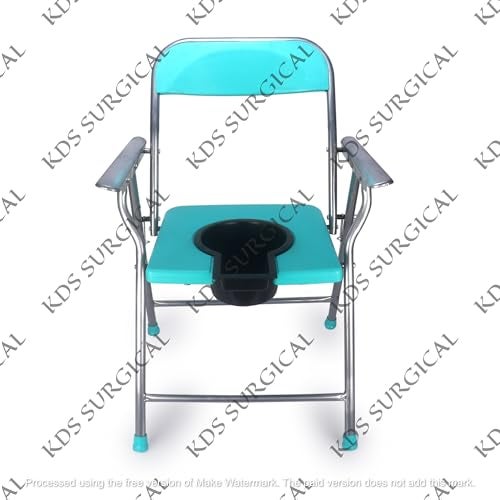 Kds Surgical Foldable Bathroom Stool Portable Bedside Commode seat with Back and Hand Rest Shower Stool for Pregnant Women Elders Bathing Chair Black Commode Chair Blue Chrome (c Green) - Image 2