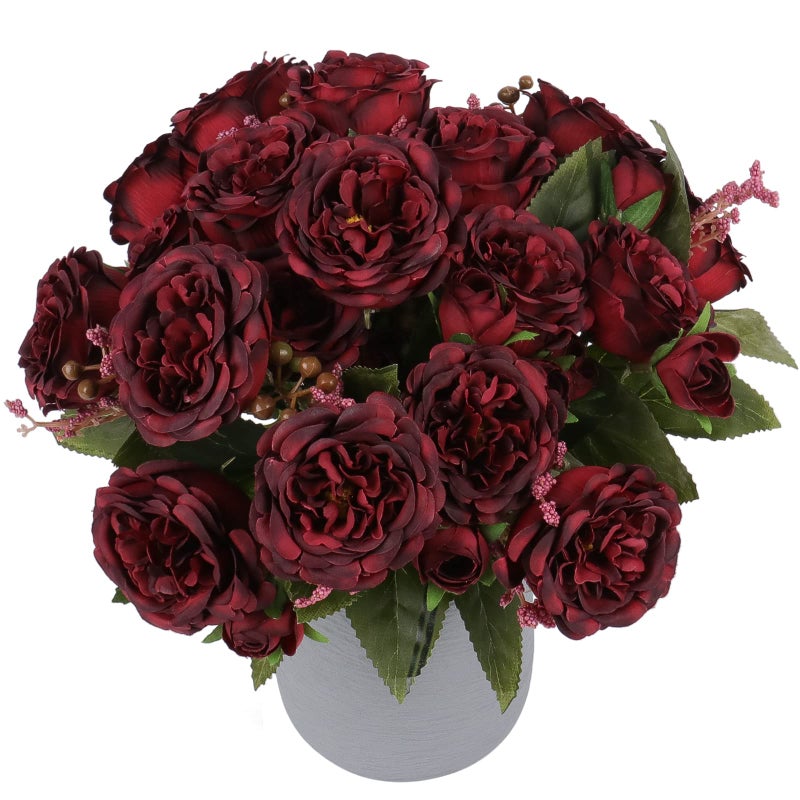 Artificial Peonies Silk Flowers Burgundy Faux Peony Bouquet 4 Bundles Florals Arrangements for Farmhouse Home Boho Wedding Table Centerpiece Fake Plastic Flowers Bulk for Vase Decoration Burgundy