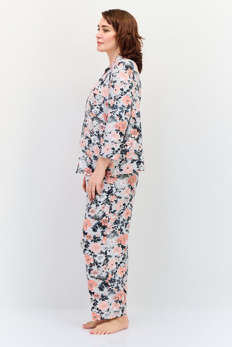 Jones New York طقم نوم نسائي من قطعتين بطبعة زهور، متعدد الألوان - Image 3