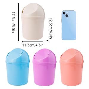 SITAKE 2 Pcs Plastic Mini Wastebasket Trash Can with Swing Lid with 120 Trash Bags, Tiny Desktop Waste Garbage Bin for Home, Office, Kitchen, Vanity Tabletop, Bedroom, Bathroom (Pink + Beige) - Image 2